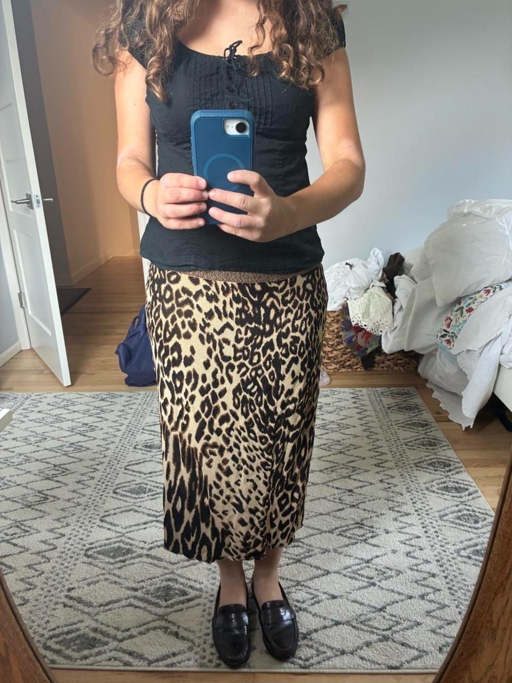 Jones New York Leopard Print Midi Skirt in Brown and Black